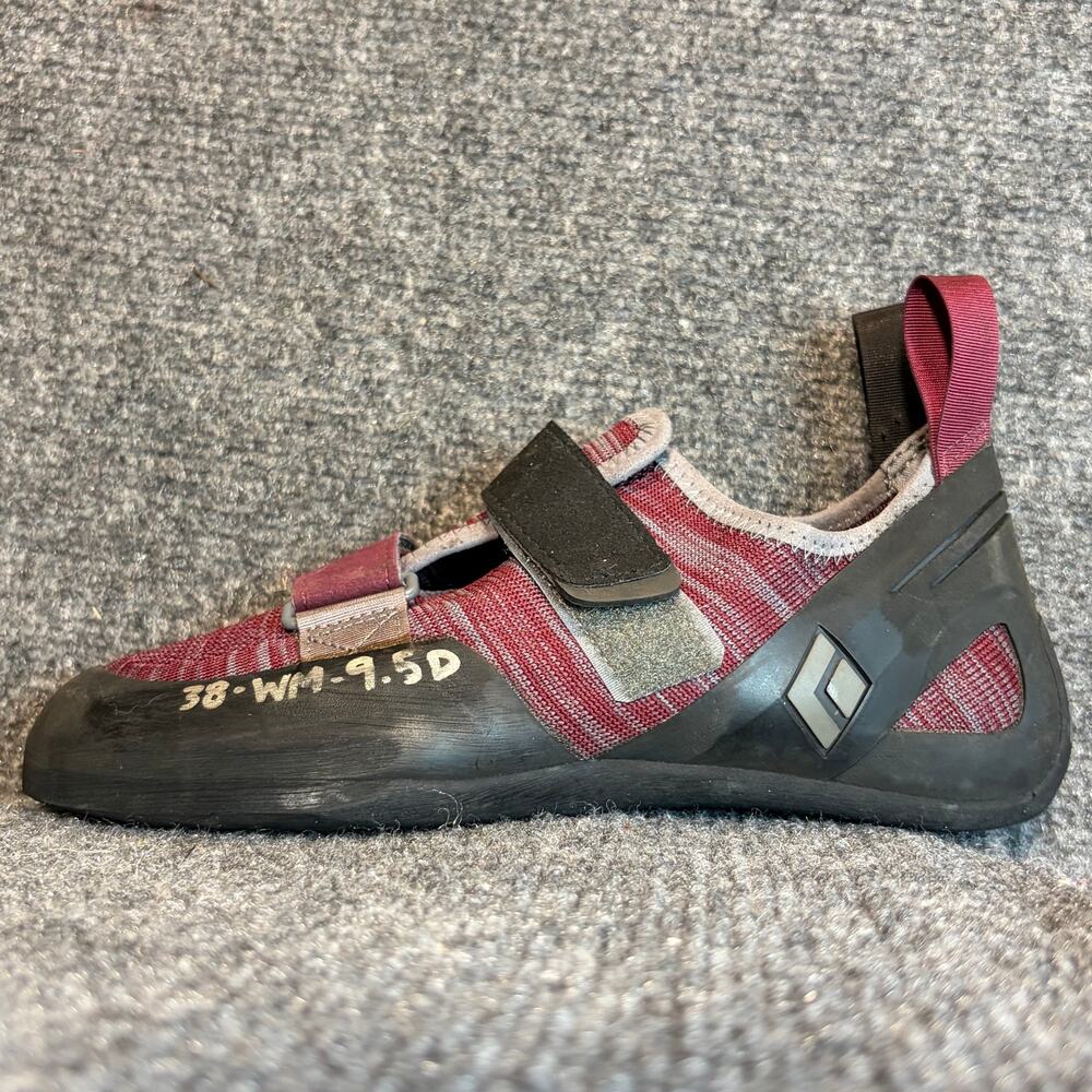 Black Diamond Womens 9.5 Climbing Shoes Red Black Velcro Rock Bouldering Gear